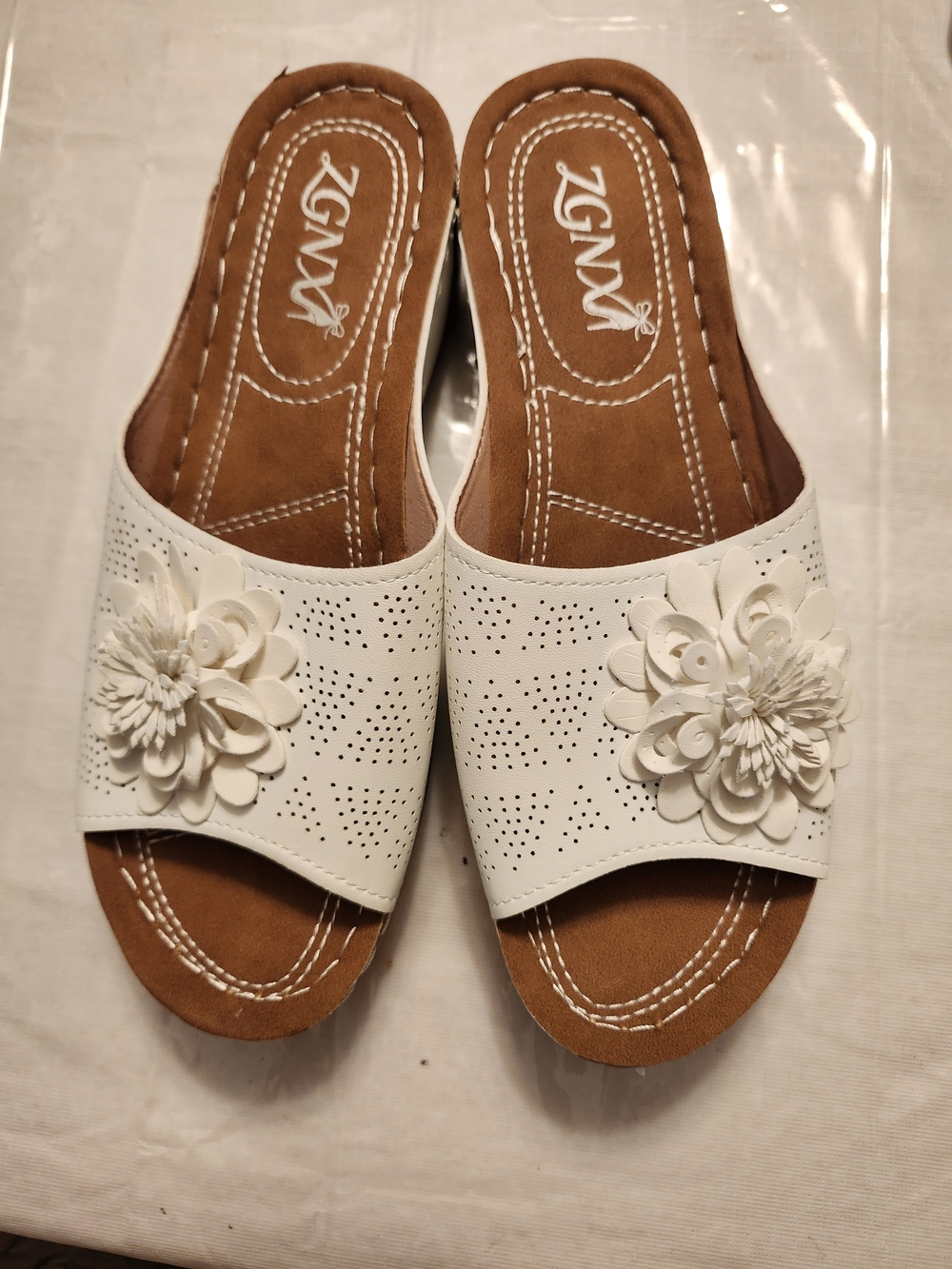 White Floral Slide Sandals for Women